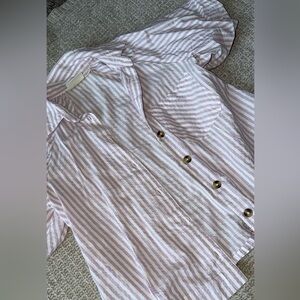 Striped Lavender and White Button-Front Women's Shirt